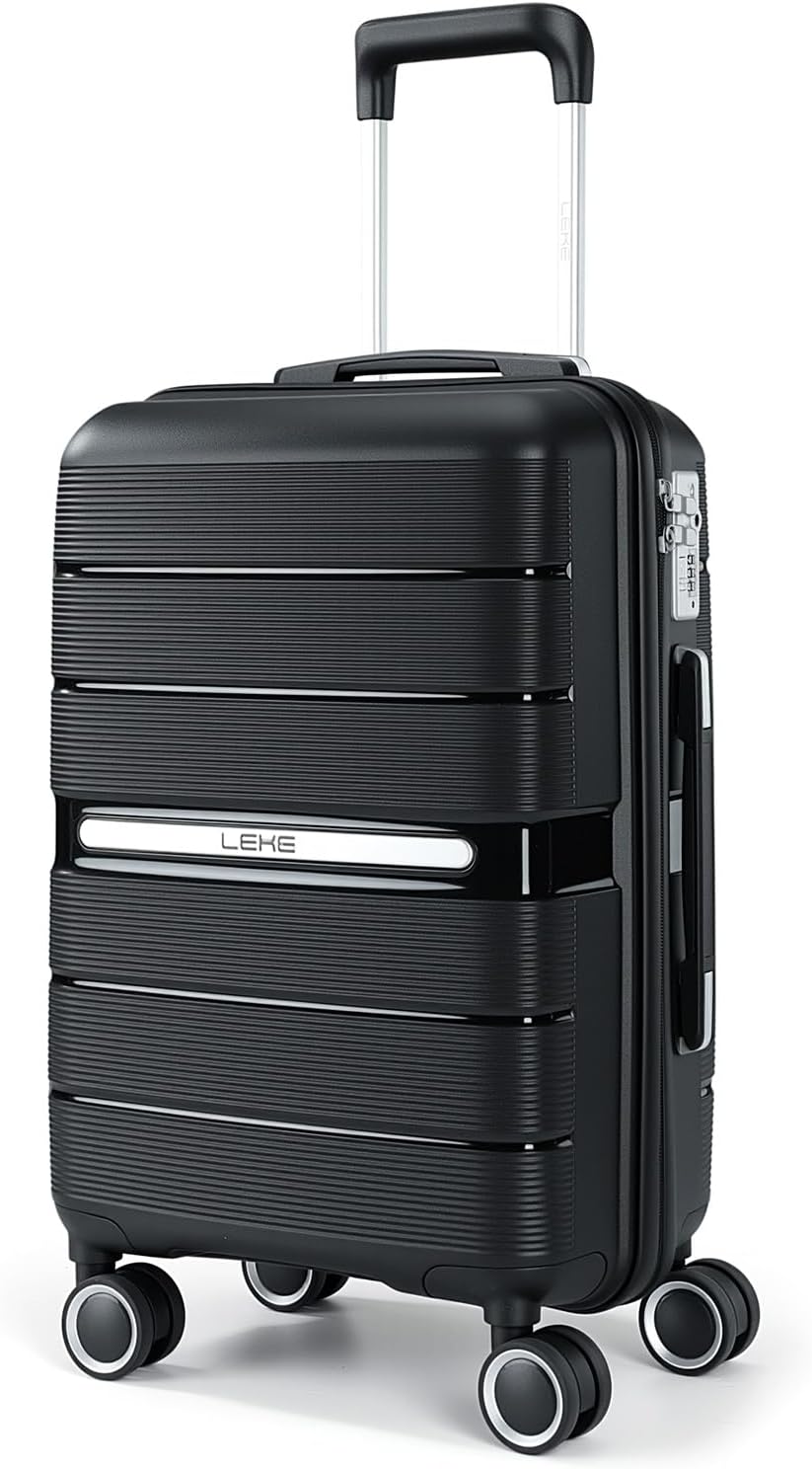 20 Inch Carry On Luggage with Spinner Wheels - Hard Shell Suitcase with TSA Lock, Airline Approved, Rolling Suit Case for Travel Weekend Trips, Black