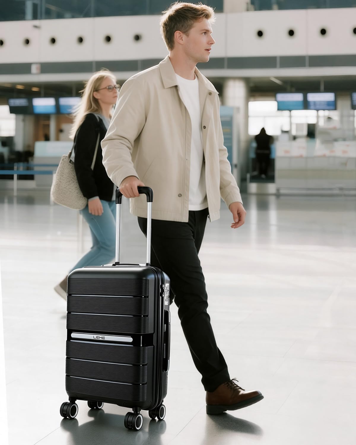 20 Inch Carry On Luggage with Spinner Wheels - Hard Shell Suitcase with TSA Lock, Airline Approved, Rolling Suit Case for Travel Weekend Trips, Black