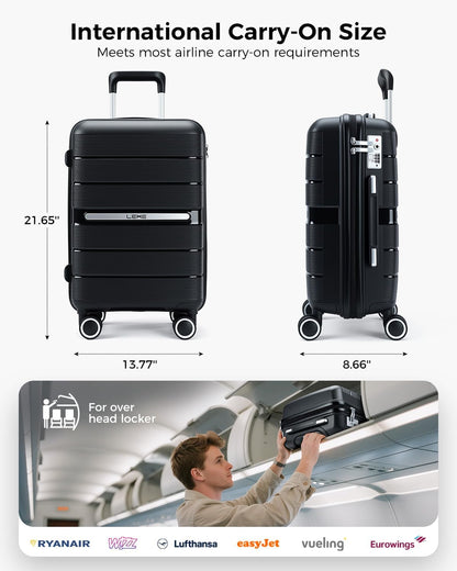 20 Inch Carry On Luggage with Spinner Wheels - Hard Shell Suitcase with TSA Lock, Airline Approved, Rolling Suit Case for Travel Weekend Trips, Black