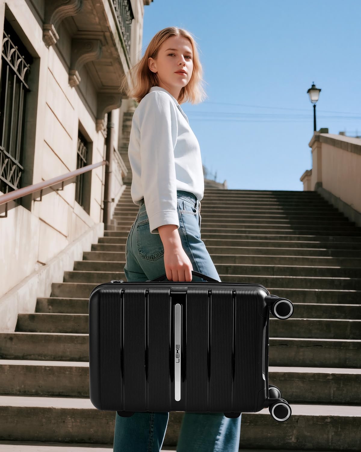 20 Inch Carry On Luggage with Spinner Wheels - Hard Shell Suitcase with TSA Lock, Airline Approved, Rolling Suit Case for Travel Weekend Trips, Black