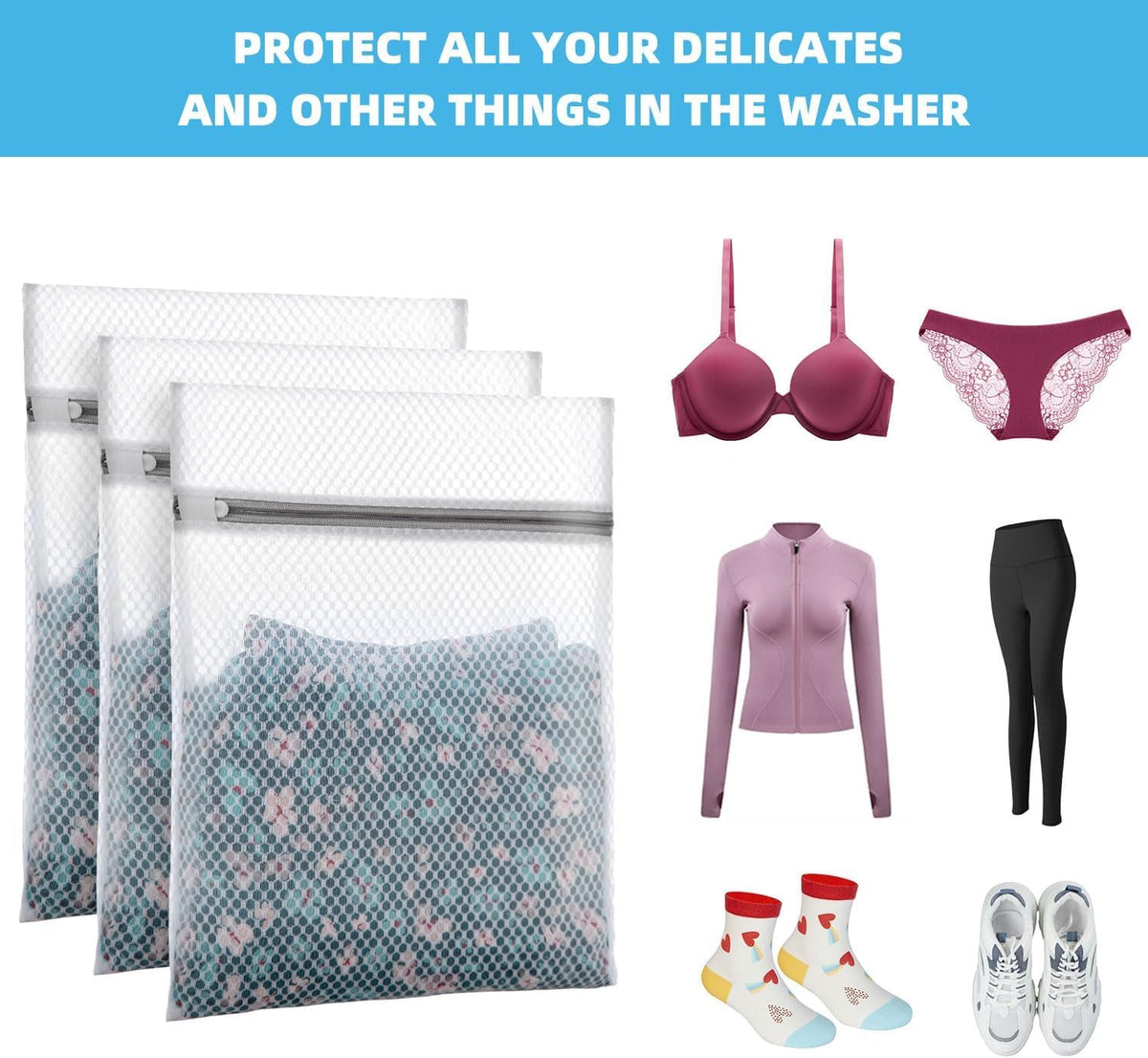 Honeycomb Mesh Laundry Bags for Delicates - 12x16 Inches Medium Washing Bags for Bras, Lingerie, Socks, Baby Clothes - Gentle Wash Protection with Zipper Closure (12)