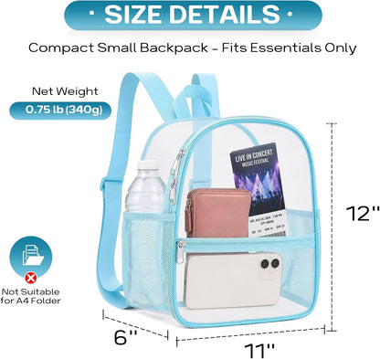 Oraben Small Clear Backpack for Stadium Events Stadium Backpack Waterproof 12x6x12 Clear Bag for Adult Concert Sport Work