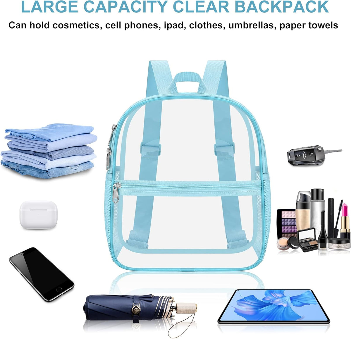 Oraben Small Clear Backpack for Stadium Events Stadium Backpack Waterproof 12x6x12 Clear Bag for Adult Concert Sport Work