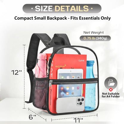 Oraben Small Clear Backpack for Stadium Events Stadium Backpack Waterproof 12x6x12 Clear Bag for Adult Concert Sport Work