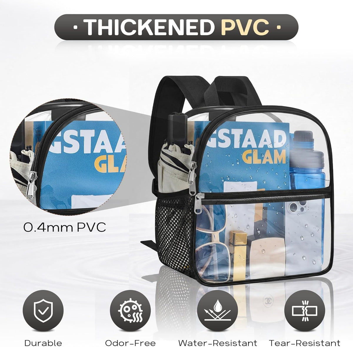Oraben Small Clear Backpack for Stadium Events Stadium Backpack Waterproof 12x6x12 Clear Bag for Adult Concert Sport Work