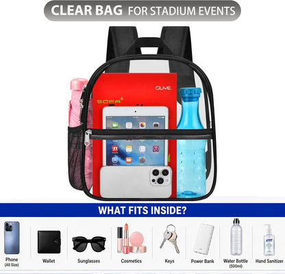 Oraben Small Clear Backpack for Stadium Events Stadium Backpack Waterproof 12x6x12 Clear Bag for Adult Concert Sport Work