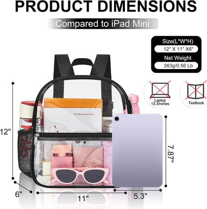Oraben Small Clear Backpack for Stadium Events Stadium Backpack Waterproof 12x6x12 Clear Bag for Adult Concert Sport Work