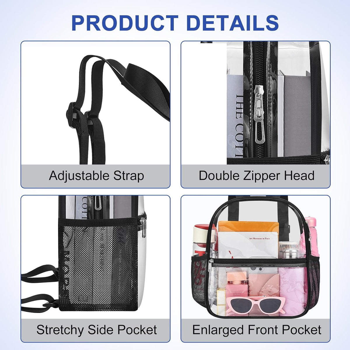 Oraben Small Clear Backpack for Stadium Events Stadium Backpack Waterproof 12x6x12 Clear Bag for Adult Concert Sport Work