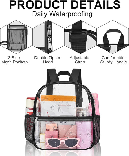 Oraben Small Clear Backpack for Stadium Events Stadium Backpack Waterproof 12x6x12 Clear Bag for Adult Concert Sport Work