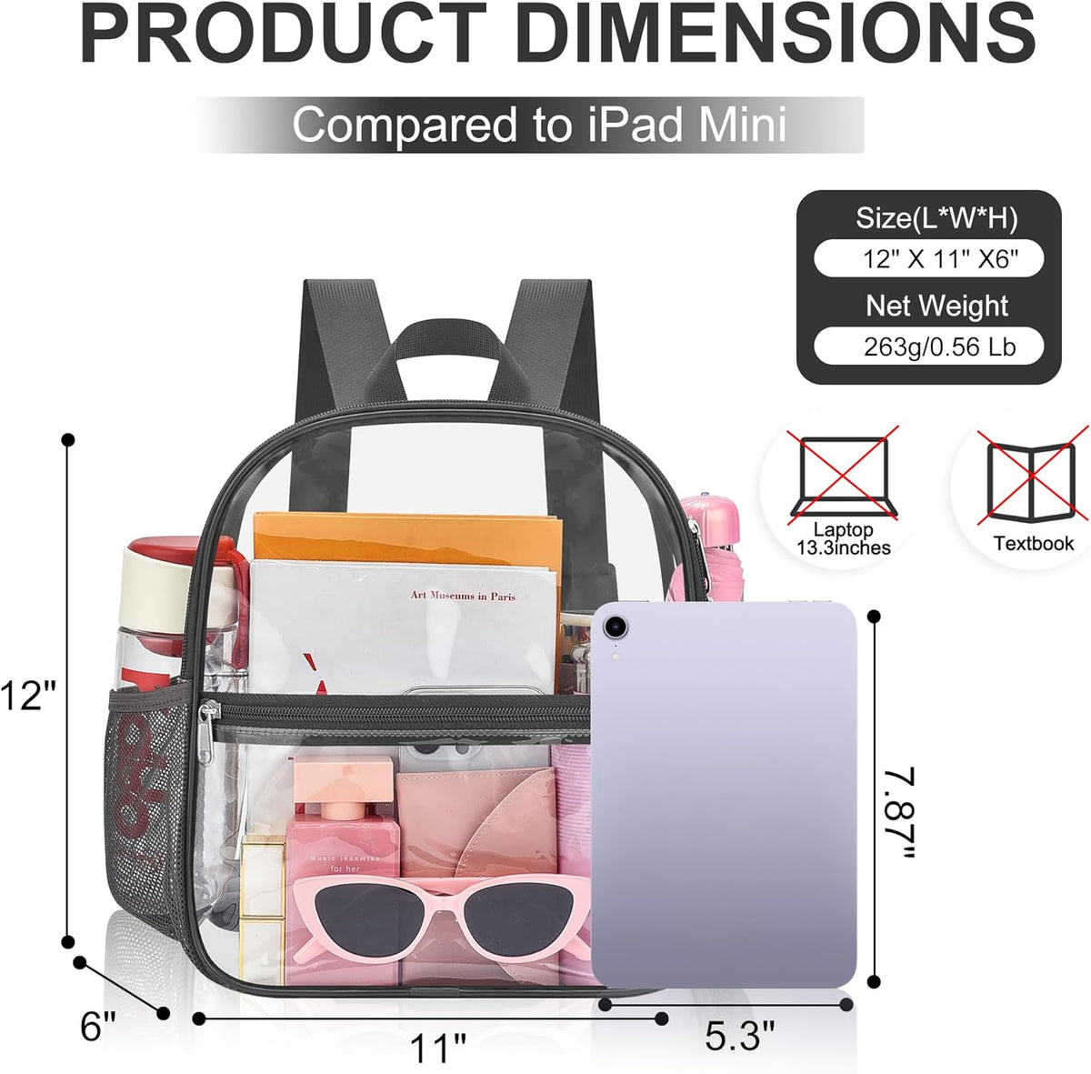 Oraben Small Clear Backpack for Stadium Events Stadium Backpack Waterproof 12x6x12 Clear Bag for Adult Concert Sport Work