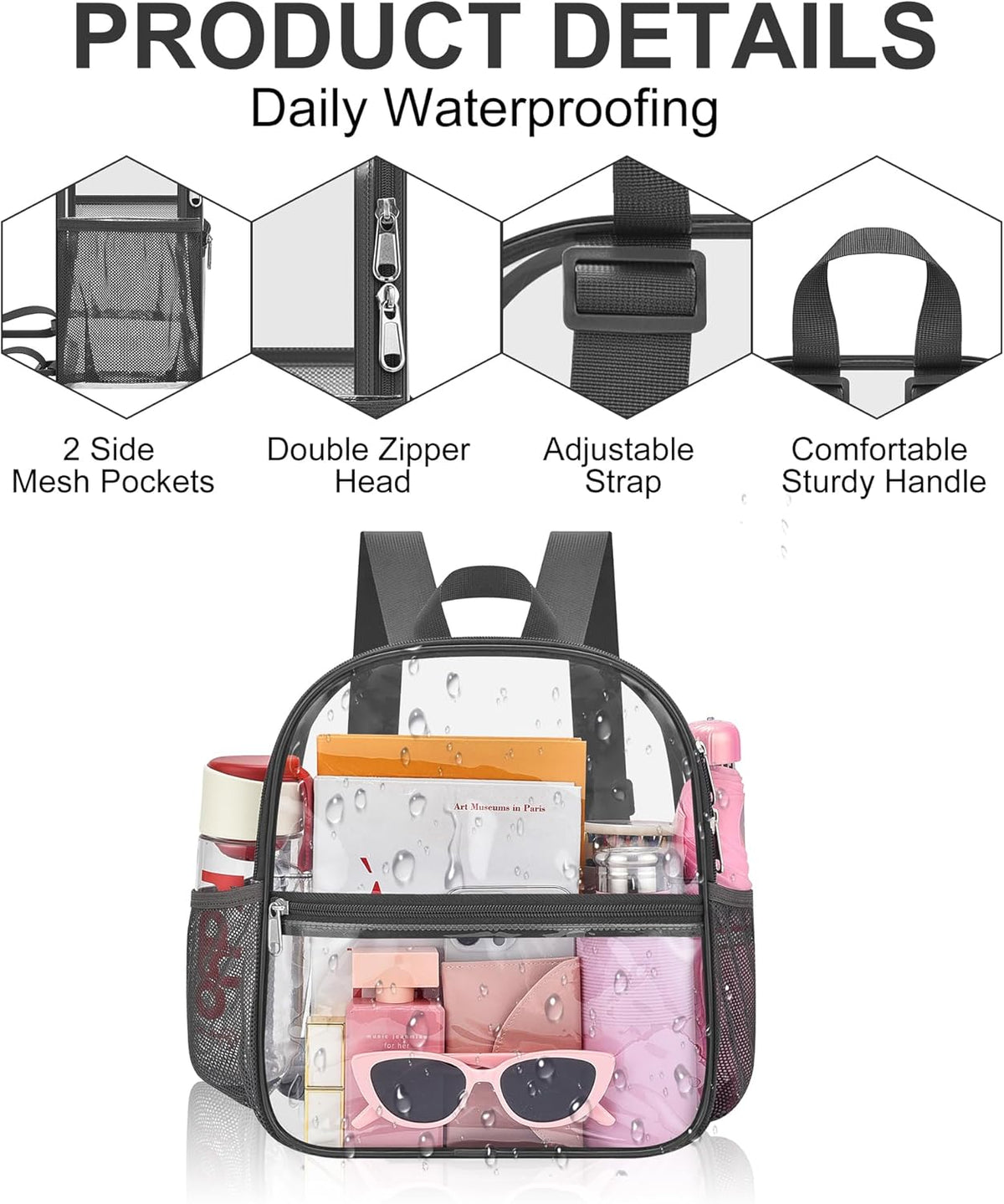 Oraben Small Clear Backpack for Stadium Events Stadium Backpack Waterproof 12x6x12 Clear Bag for Adult Concert Sport Work