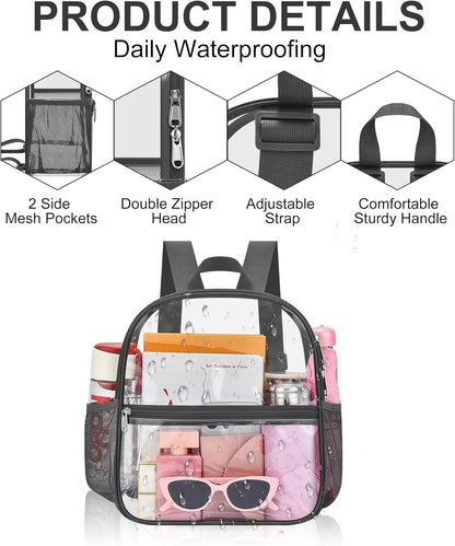 Oraben Small Clear Backpack for Stadium Events Stadium Backpack Waterproof 12x6x12 Clear Bag for Adult Concert Sport Work