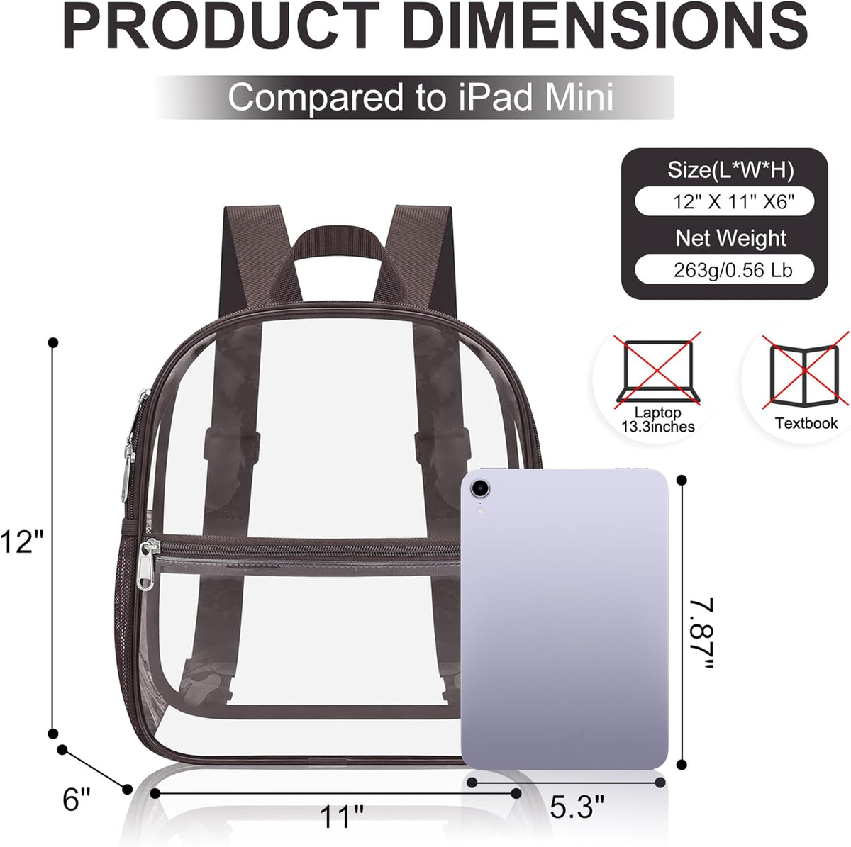 Oraben Small Clear Backpack for Stadium Events Stadium Backpack Waterproof 12x6x12 Clear Bag for Adult Concert Sport Work