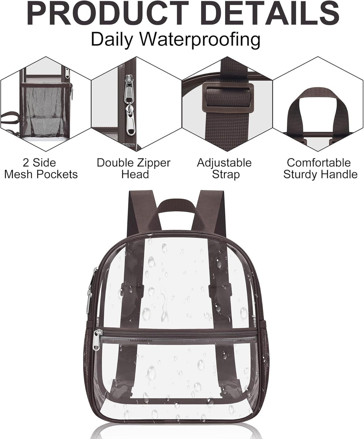 Oraben Small Clear Backpack for Stadium Events Stadium Backpack Waterproof 12x6x12 Clear Bag for Adult Concert Sport Work