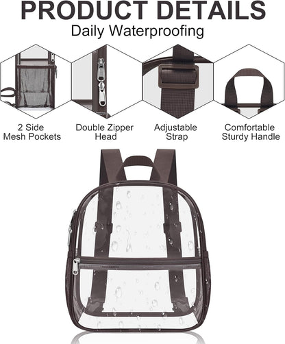 Oraben Small Clear Backpack for Stadium Events Stadium Backpack Waterproof 12x6x12 Clear Bag for Adult Concert Sport Work