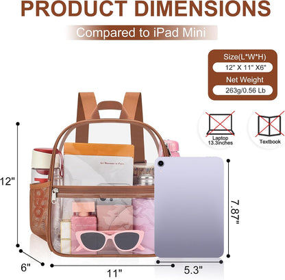Oraben Small Clear Backpack for Stadium Events Stadium Backpack Waterproof 12x6x12 Clear Bag for Adult Concert Sport Work