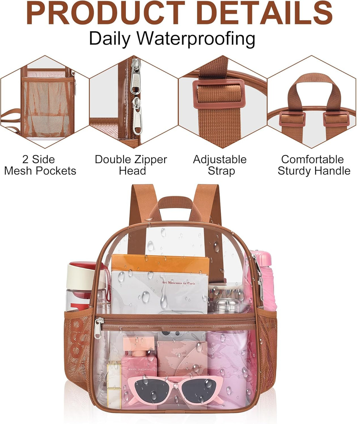 Oraben Small Clear Backpack for Stadium Events Stadium Backpack Waterproof 12x6x12 Clear Bag for Adult Concert Sport Work