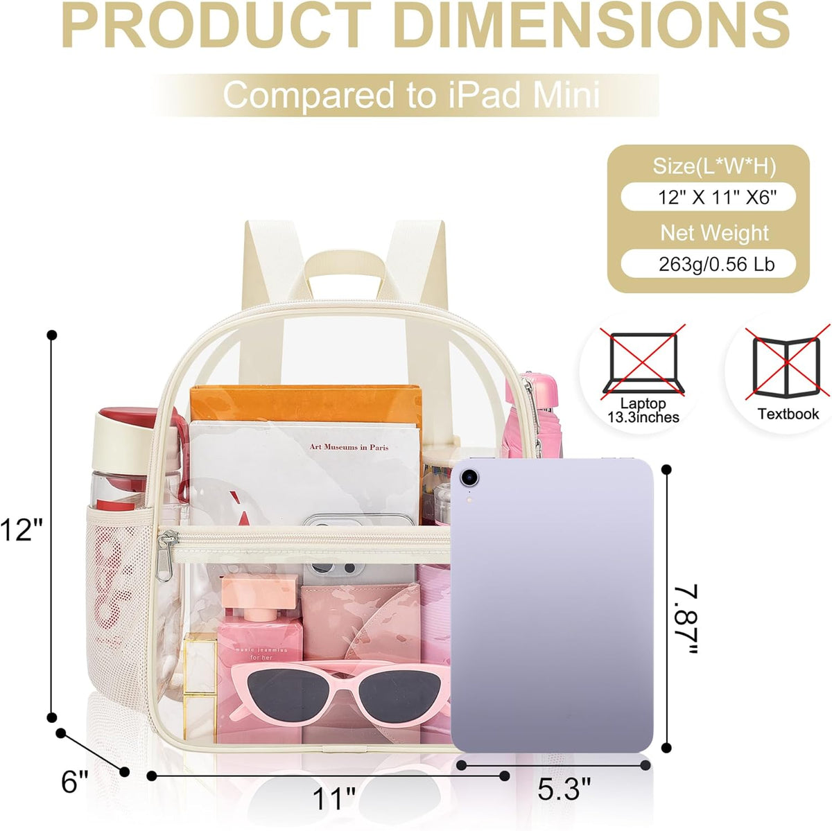 Oraben Small Clear Backpack for Stadium Events Stadium Backpack Waterproof 12x6x12 Clear Bag for Adult Concert Sport Work