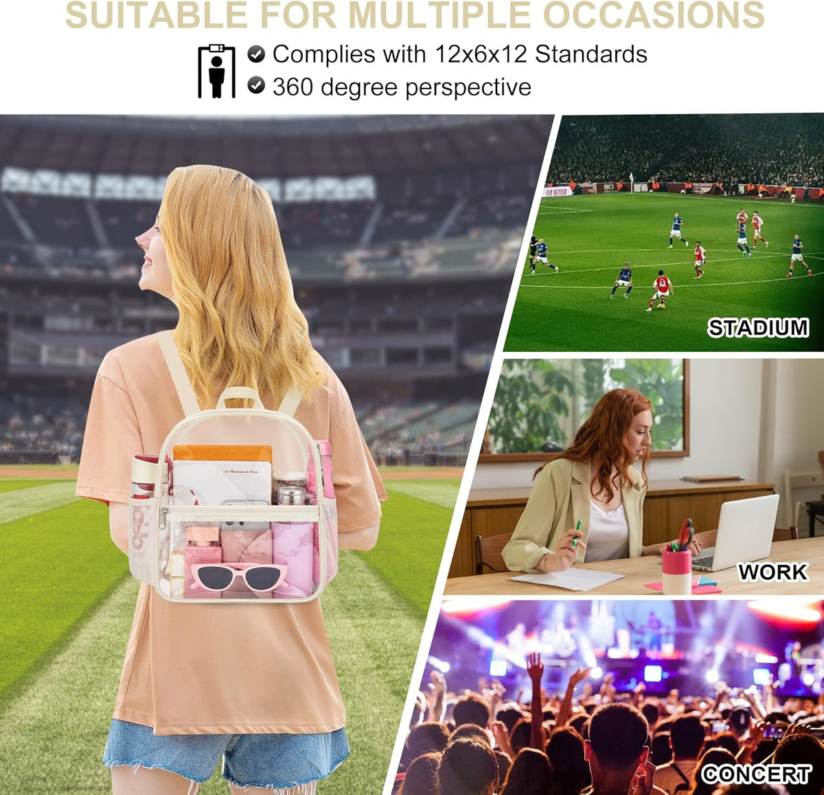 Oraben Small Clear Backpack for Stadium Events Stadium Backpack Waterproof 12x6x12 Clear Bag for Adult Concert Sport Work