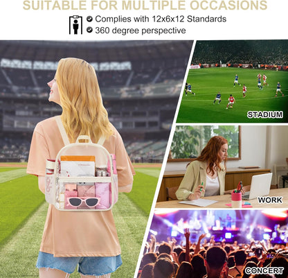 Oraben Small Clear Backpack for Stadium Events Stadium Backpack Waterproof 12x6x12 Clear Bag for Adult Concert Sport Work