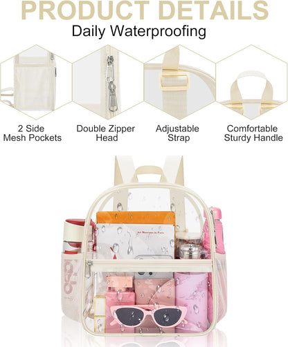 Oraben Small Clear Backpack for Stadium Events Stadium Backpack Waterproof 12x6x12 Clear Bag for Adult Concert Sport Work