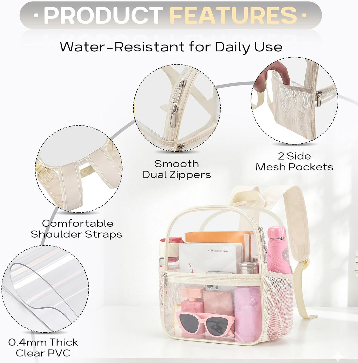Oraben Small Clear Backpack for Stadium Events Stadium Backpack Waterproof 12x6x12 Clear Bag for Adult Concert Sport Work