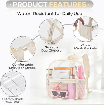 Oraben Small Clear Backpack for Stadium Events Stadium Backpack Waterproof 12x6x12 Clear Bag for Adult Concert Sport Work