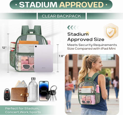 Oraben Small Clear Backpack for Stadium Events Stadium Backpack Waterproof 12x6x12 Clear Bag for Adult Concert Sport Work