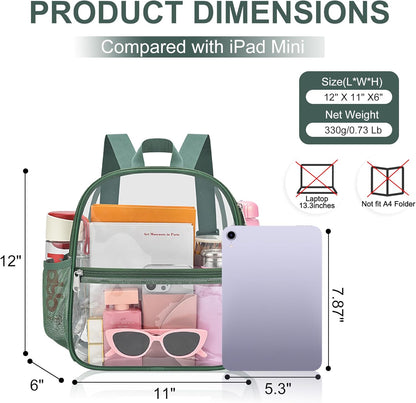 Oraben Small Clear Backpack for Stadium Events Stadium Backpack Waterproof 12x6x12 Clear Bag for Adult Concert Sport Work