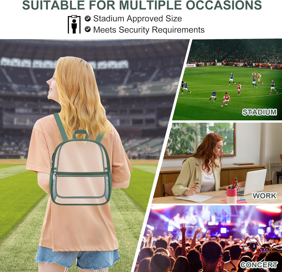 Oraben Small Clear Backpack for Stadium Events Stadium Backpack Waterproof 12x6x12 Clear Bag for Adult Concert Sport Work