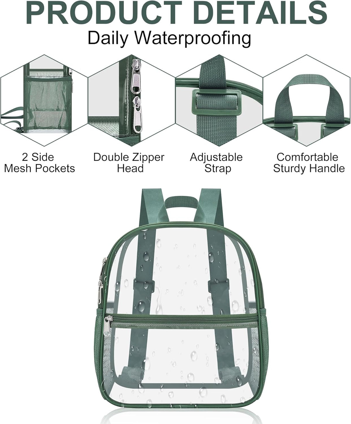 Oraben Small Clear Backpack for Stadium Events Stadium Backpack Waterproof 12x6x12 Clear Bag for Adult Concert Sport Work