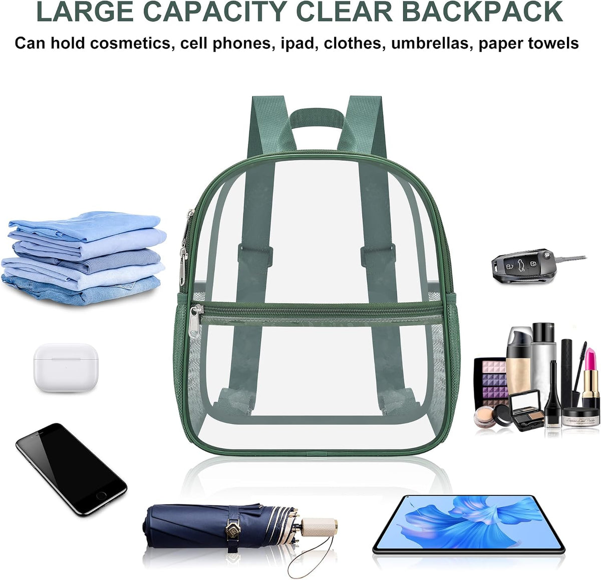 Oraben Small Clear Backpack for Stadium Events Stadium Backpack Waterproof 12x6x12 Clear Bag for Adult Concert Sport Work