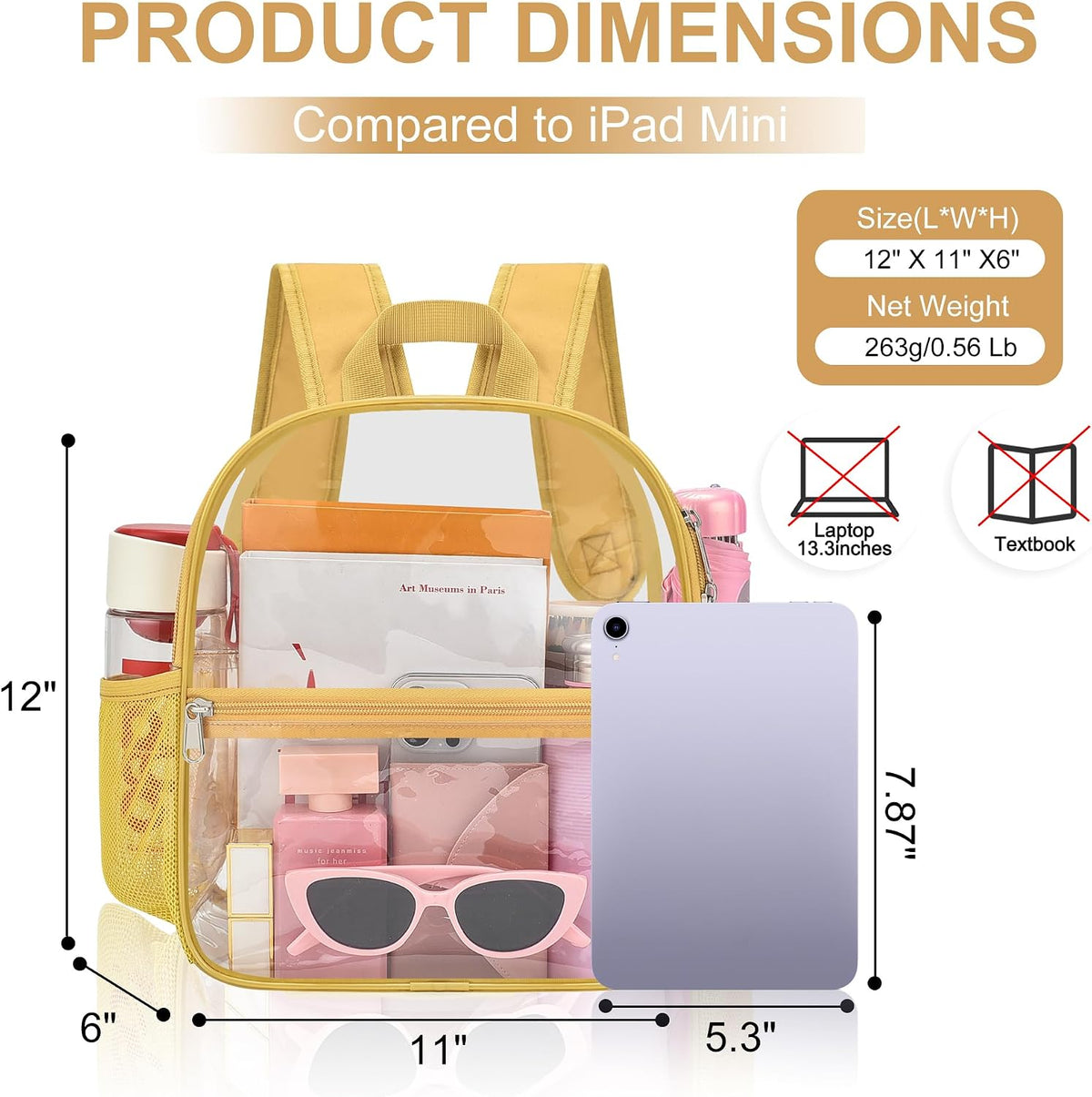 Oraben Small Clear Backpack for Stadium Events Stadium Backpack Waterproof 12x6x12 Clear Bag for Adult Concert Sport Work