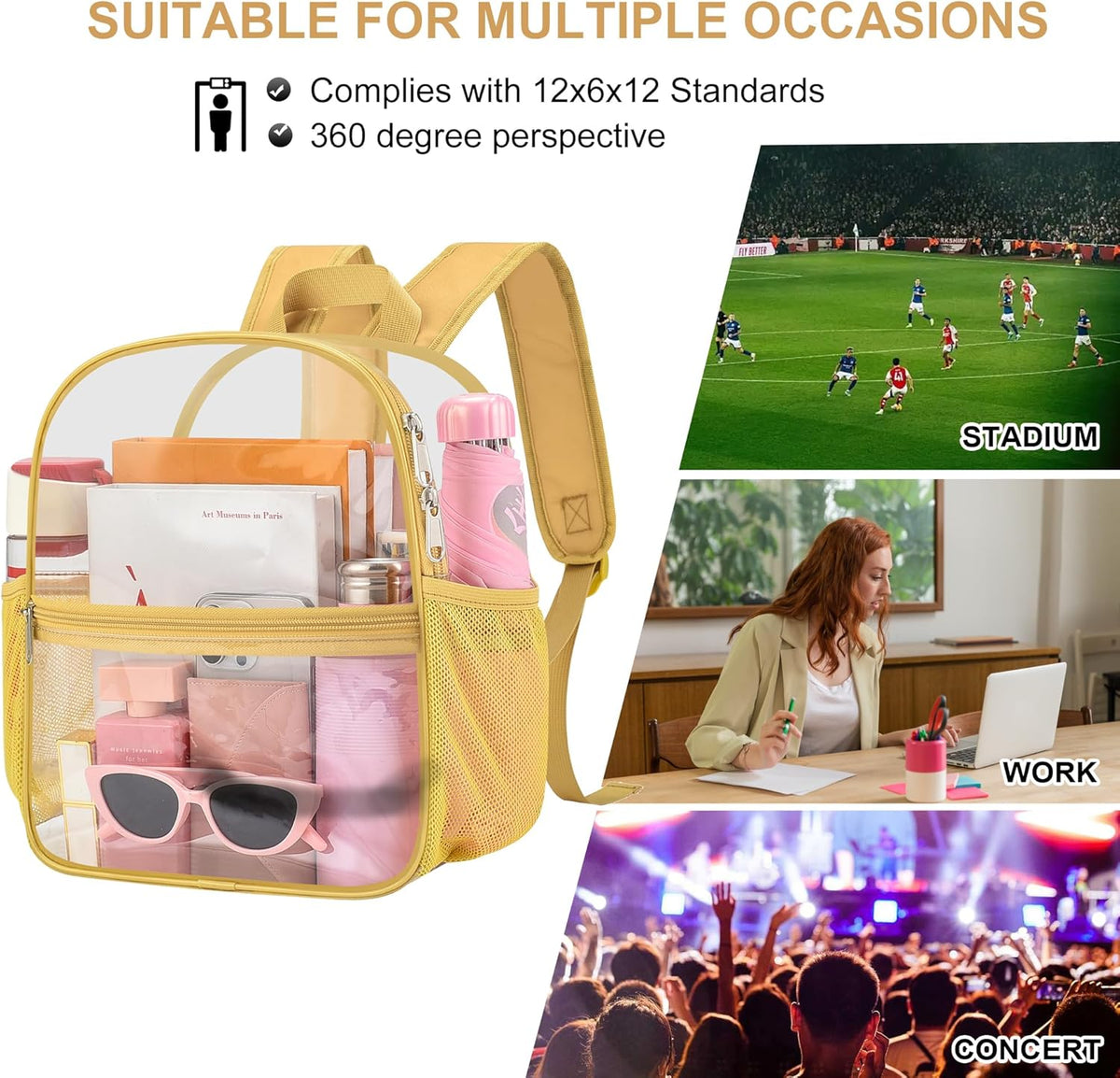 Oraben Small Clear Backpack for Stadium Events Stadium Backpack Waterproof 12x6x12 Clear Bag for Adult Concert Sport Work