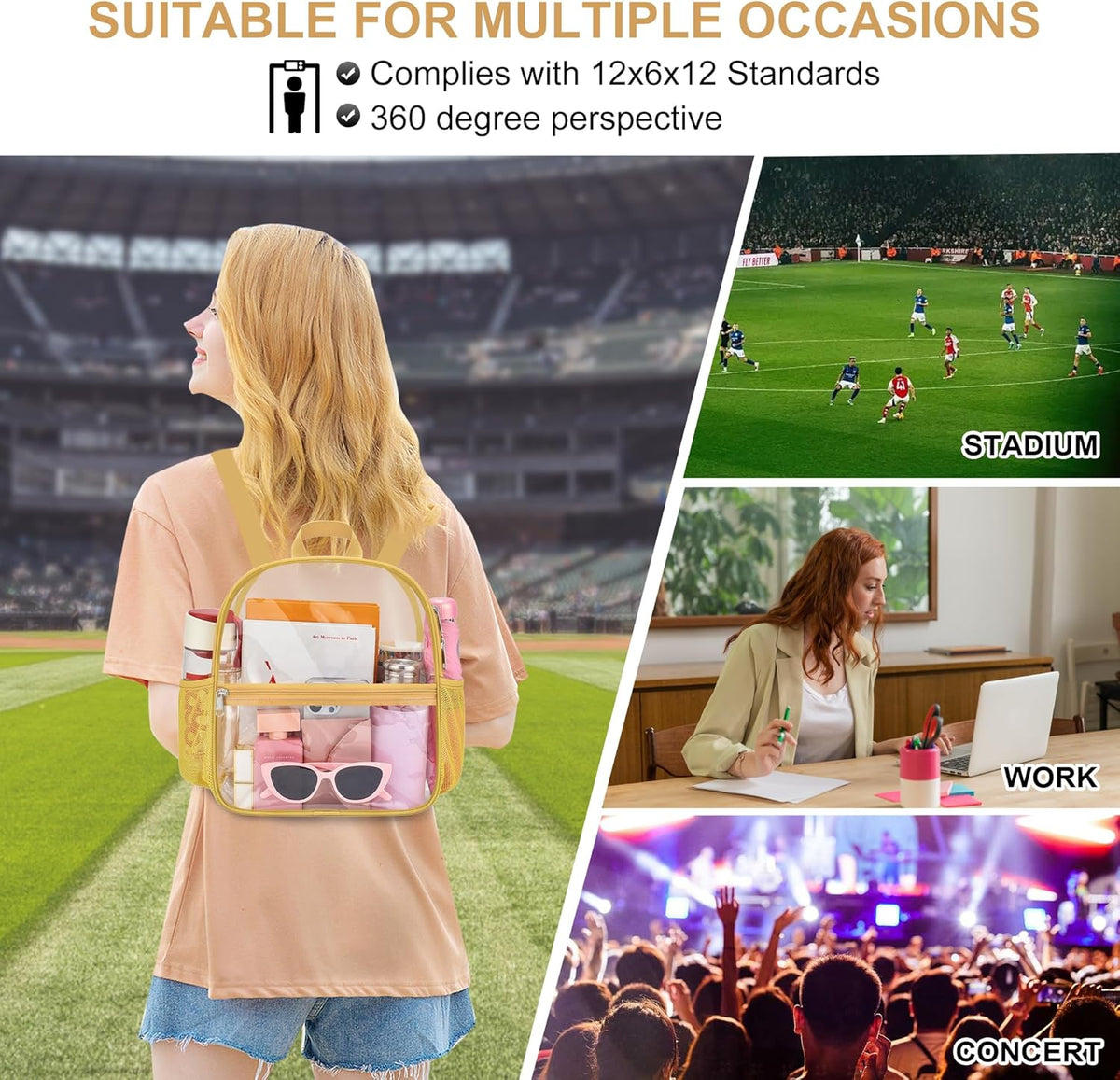 Oraben Small Clear Backpack for Stadium Events Stadium Backpack Waterproof 12x6x12 Clear Bag for Adult Concert Sport Work