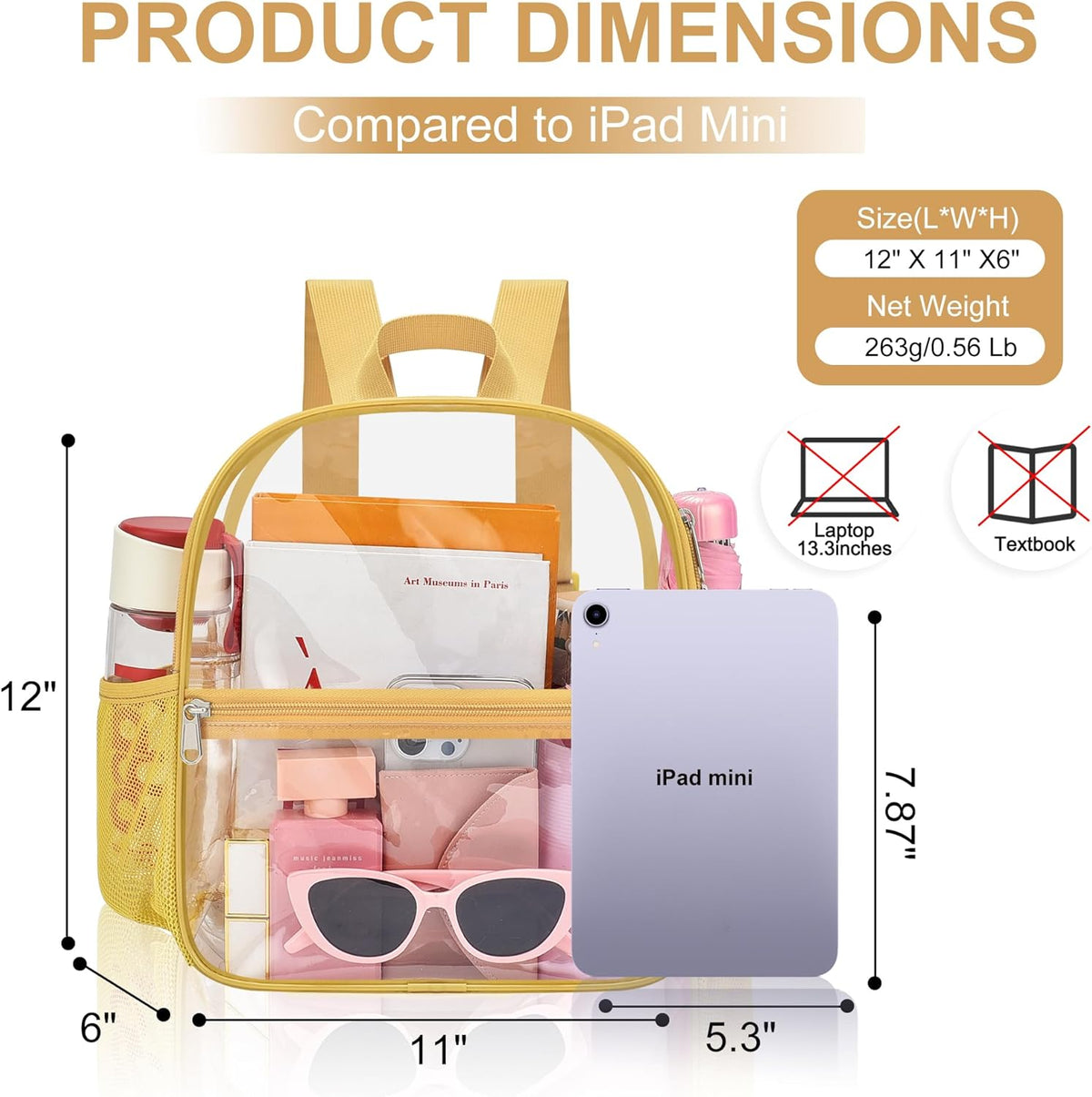 Oraben Small Clear Backpack for Stadium Events Stadium Backpack Waterproof 12x6x12 Clear Bag for Adult Concert Sport Work