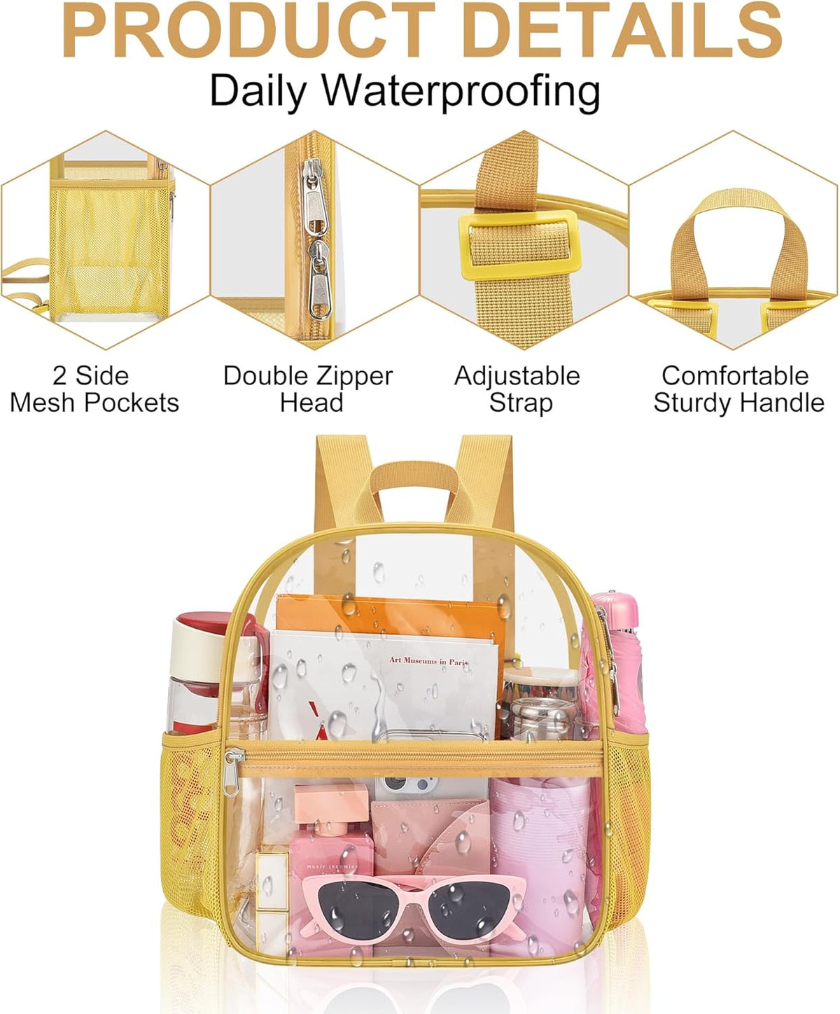 Oraben Small Clear Backpack for Stadium Events Stadium Backpack Waterproof 12x6x12 Clear Bag for Adult Concert Sport Work