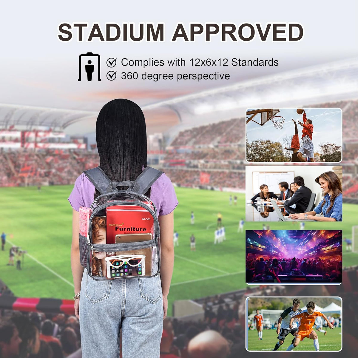 Oraben Small Clear Backpack for Stadium Events Stadium Backpack Waterproof 12x6x12 Clear Bag for Adult Concert Sport Work