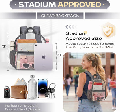 Oraben Small Clear Backpack for Stadium Events Stadium Backpack Waterproof 12x6x12 Clear Bag for Adult Concert Sport Work