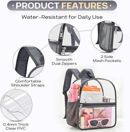 Oraben Small Clear Backpack for Stadium Events Stadium Backpack Waterproof 12x6x12 Clear Bag for Adult Concert Sport Work
