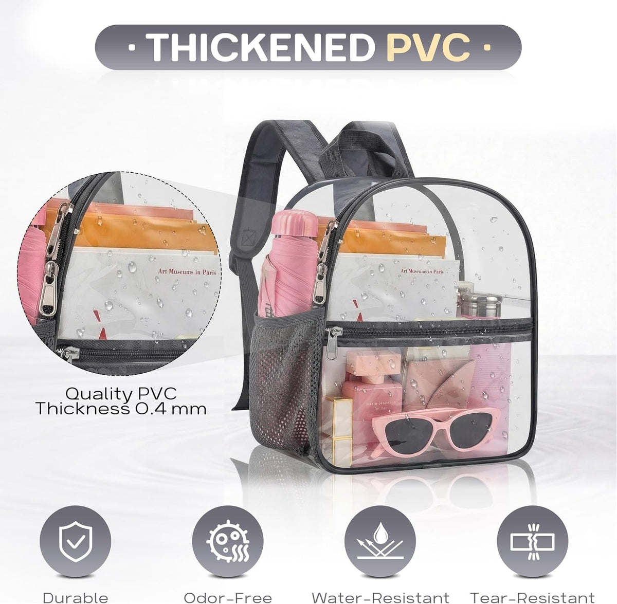 Oraben Small Clear Backpack for Stadium Events Stadium Backpack Waterproof 12x6x12 Clear Bag for Adult Concert Sport Work