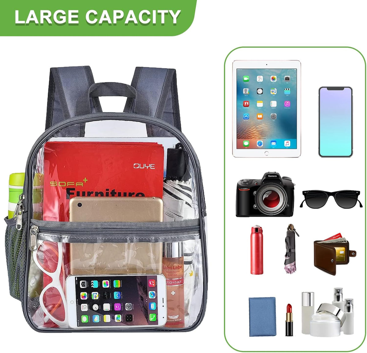 Oraben Small Clear Backpack for Stadium Events Stadium Backpack Waterproof 12x6x12 Clear Bag for Adult Concert Sport Work