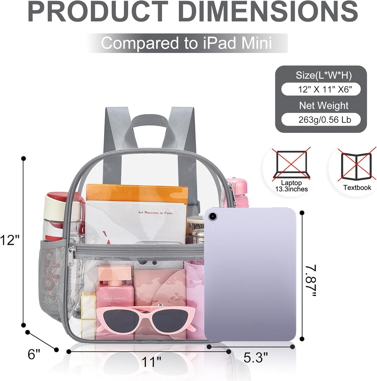 Oraben Small Clear Backpack for Stadium Events Stadium Backpack Waterproof 12x6x12 Clear Bag for Adult Concert Sport Work