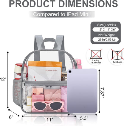 Oraben Small Clear Backpack for Stadium Events Stadium Backpack Waterproof 12x6x12 Clear Bag for Adult Concert Sport Work
