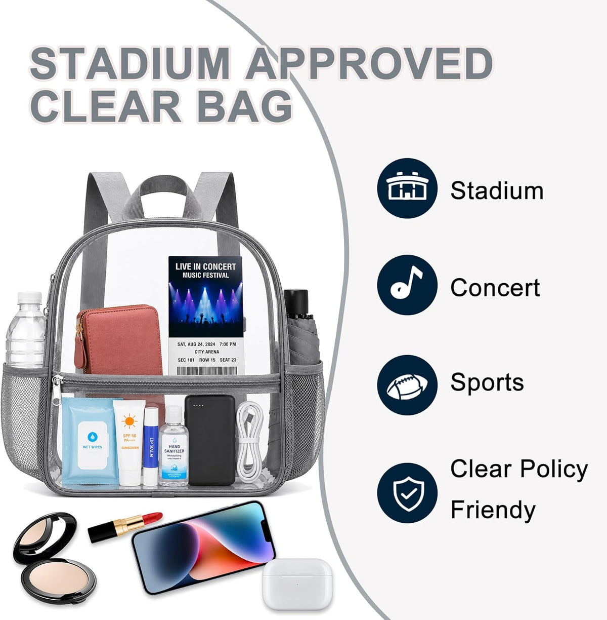 Oraben Small Clear Backpack for Stadium Events Stadium Backpack Waterproof 12x6x12 Clear Bag for Adult Concert Sport Work