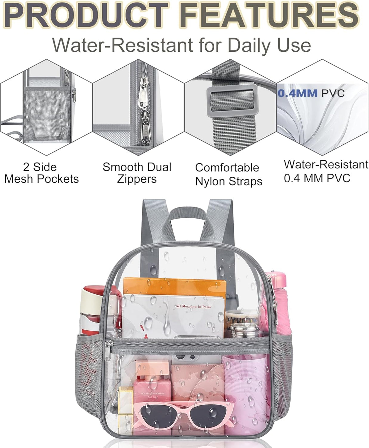 Oraben Small Clear Backpack for Stadium Events Stadium Backpack Waterproof 12x6x12 Clear Bag for Adult Concert Sport Work