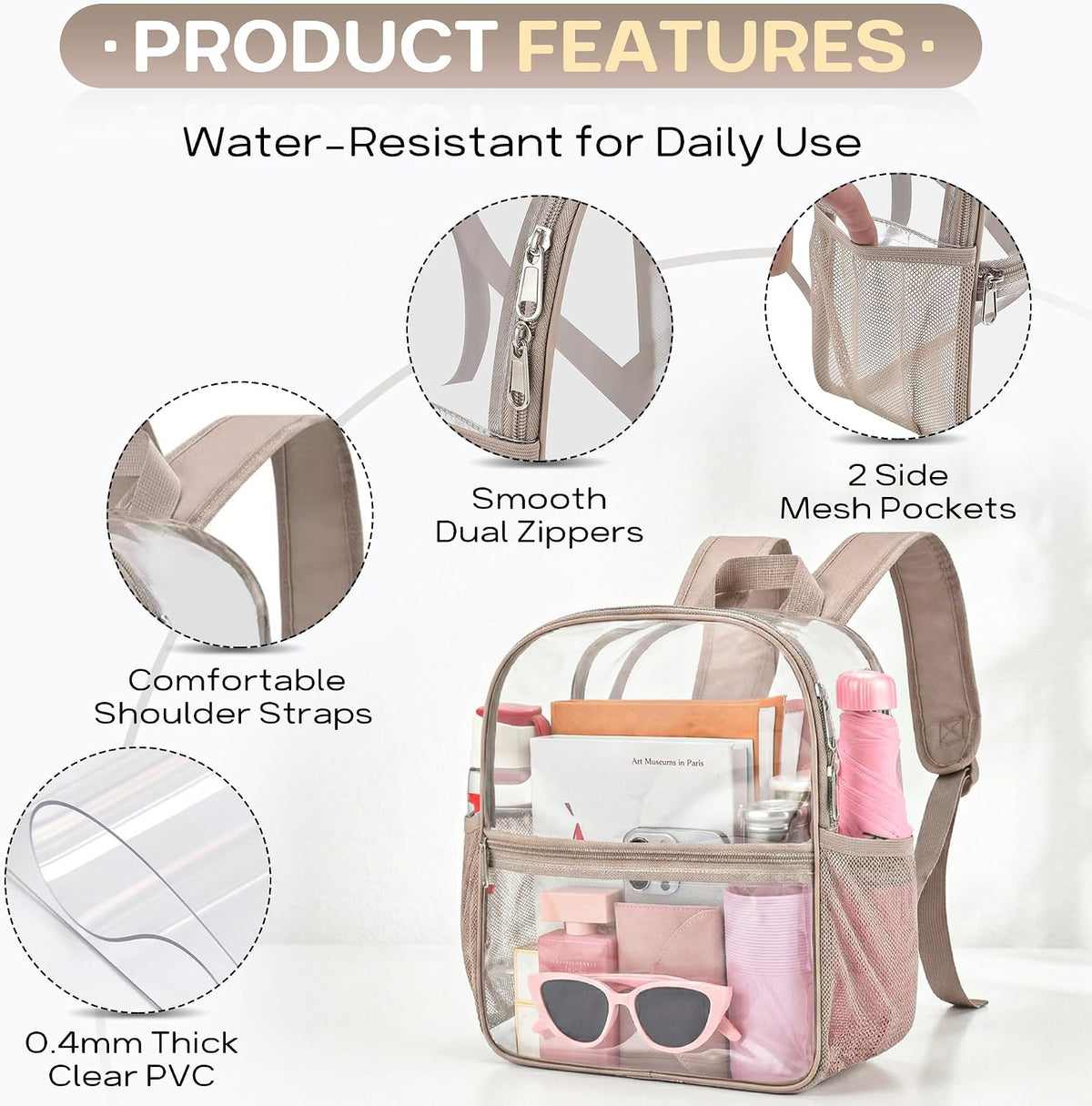 Oraben Small Clear Backpack for Stadium Events Stadium Backpack Waterproof 12x6x12 Clear Bag for Adult Concert Sport Work