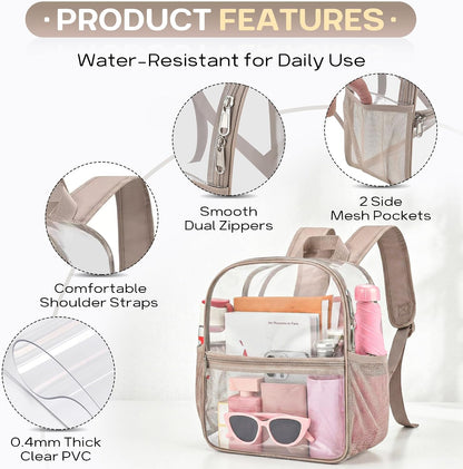 Oraben Small Clear Backpack for Stadium Events Stadium Backpack Waterproof 12x6x12 Clear Bag for Adult Concert Sport Work