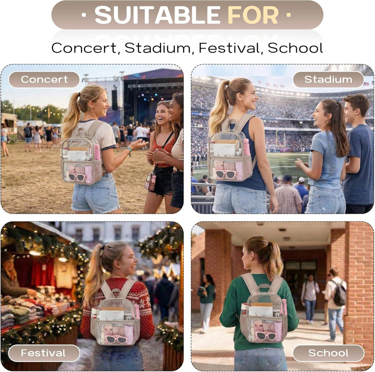 Oraben Small Clear Backpack for Stadium Events Stadium Backpack Waterproof 12x6x12 Clear Bag for Adult Concert Sport Work