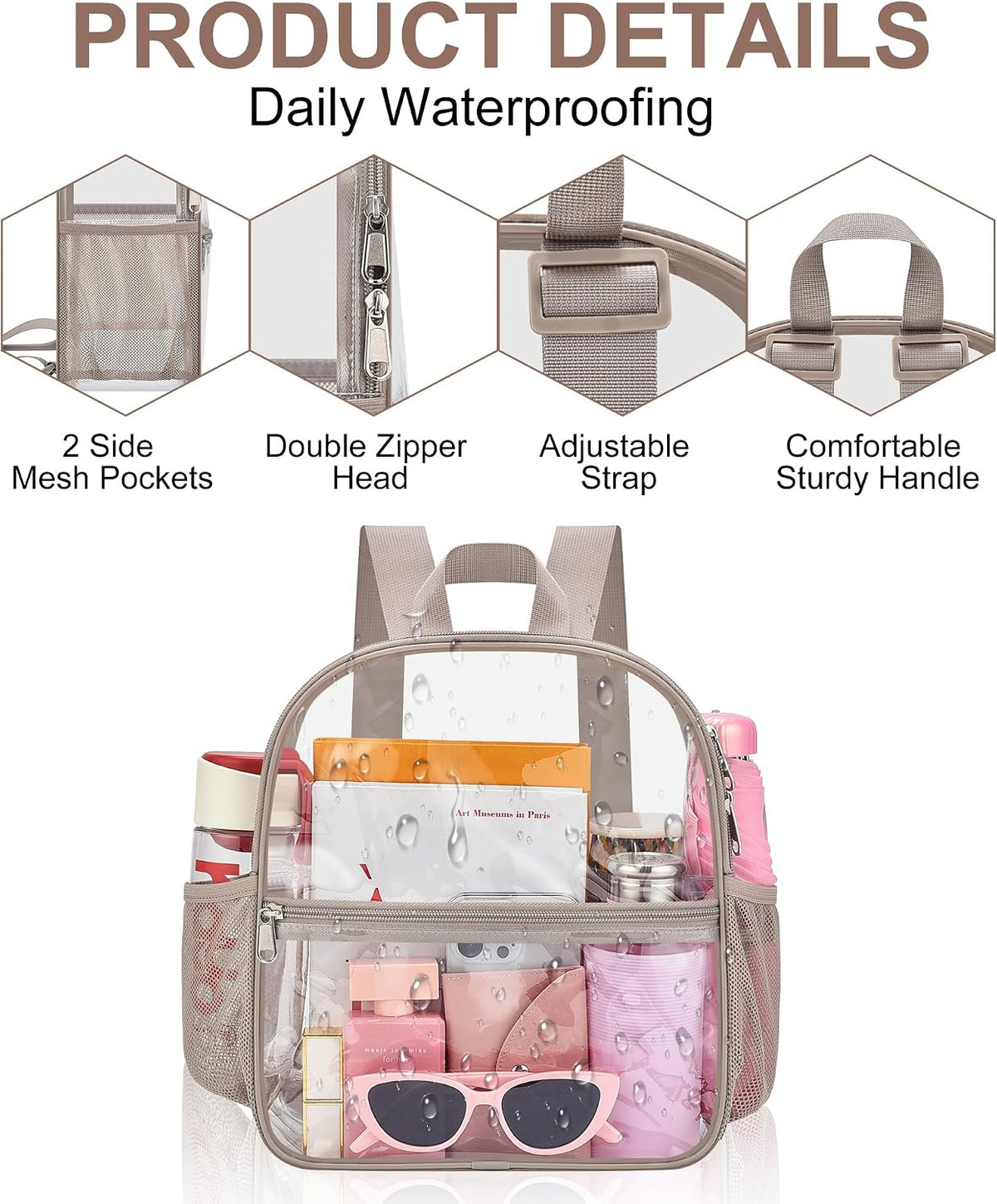 Oraben Small Clear Backpack for Stadium Events Stadium Backpack Waterproof 12x6x12 Clear Bag for Adult Concert Sport Work